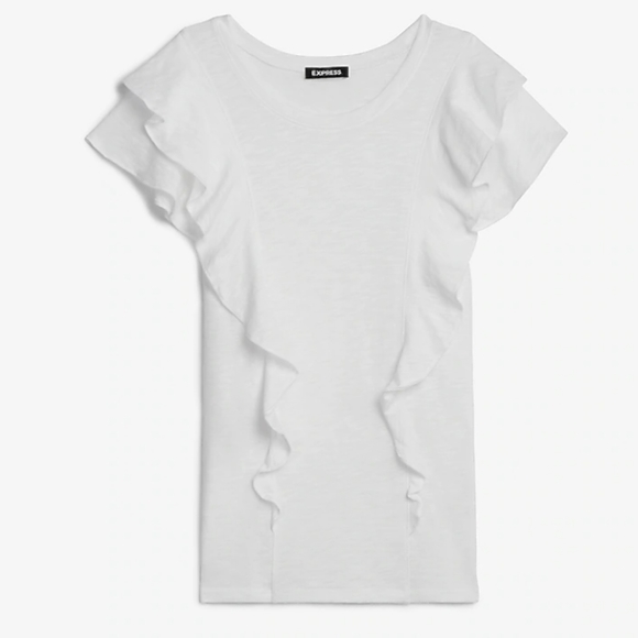EXPRESS Ruffle Crew Neck Tee - Picture 3 of 3